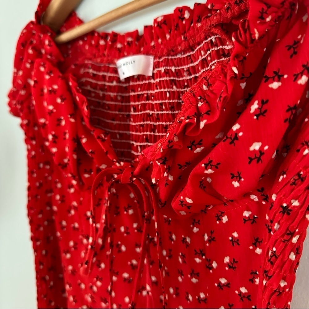 Hello Molly Red Blossom Babydoll smocked Dress Size Medium - Picture 5 of 12